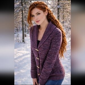 Forever 21 Purple Knit Toggle Cardigan Sweater w/Pockets Wool Blend Boho